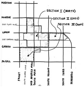 Memphis Heritage Inc. historical district map illustrating key neighborhoods and sections in Memphis, Tennessee, emphasizing preservation of local history and architecture.