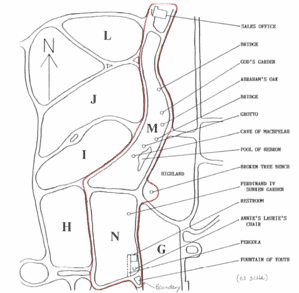 Memphis heritage inc. historic site map showcasing gardens, bridges, grotto, and notable features in Memphis Tennessee for cultural and historical preservation.