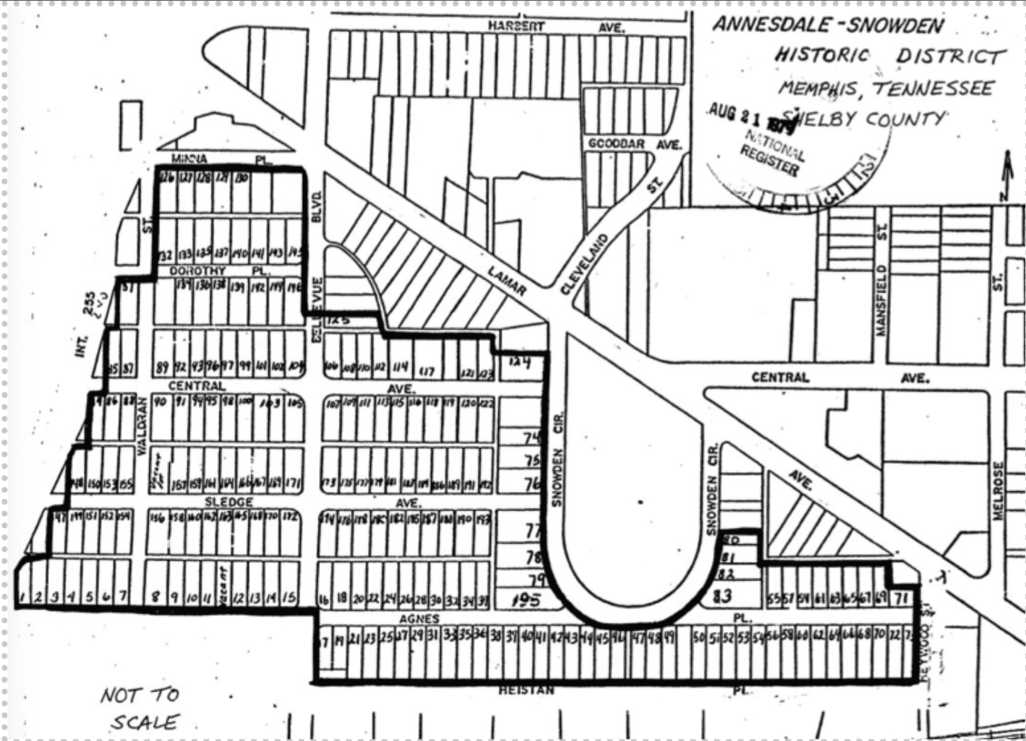 Historic map of Memphis Heritage Inc. highlighting the Annesdale-Snowden Historic District in Memphis, Tennessee, showcasing preservation efforts and historic urban planning.